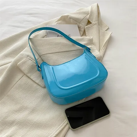 Minimalist Shiny Patent Leather Underarm Bag For Women Trendy Mirror Surface Hobo Shoulder Bag With Adjustable Strap