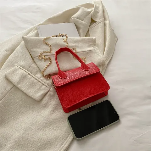 Damen Mini Quadratische Tasche Litchi Textur PU Leder Goldkette Crossbody Handtasche Für Tägliche Mode Street Trend Kleine Tasche