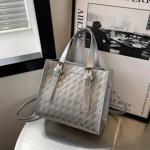 Borsa a Mano da Donna in Pelle PU Intrecciata alla Moda Borsa a Tracolla Classica a Scacchiera Con Tracolla Regolabile