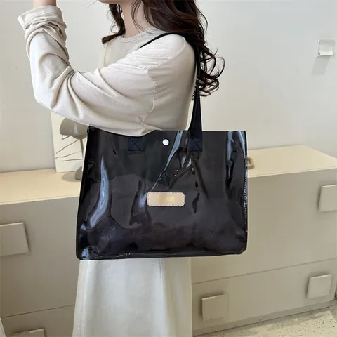 Women Large Capacity Transparent PVC Tote Bag Neon Jelly Shoulder Bag Waterproof Handbag For Beach Shopping Travel Daily