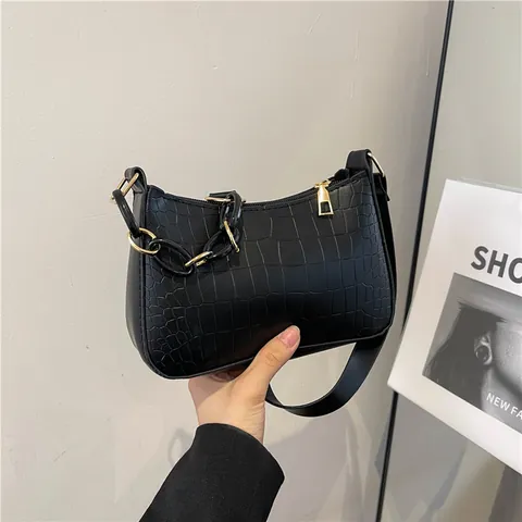 Sac Sous le Bras pour Femmes Motif Crocodile Vintage en Cuir PU Sac à Épaule Avec Bandoulière en Chaîne Acrylique Mode Sac à Main