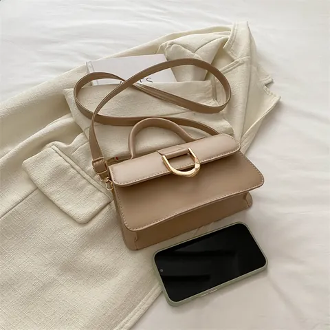 Women's Fashion PU Leather Small Square Handbag With Gold D-Buckle Minimalist Crossbody Shoulder Bag For Daily Commuting