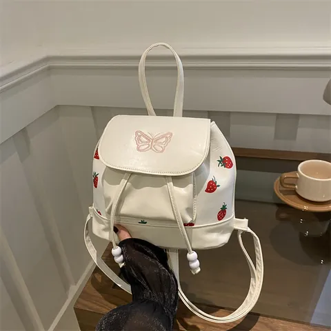 Mini Mochila para Mujer Moda Cuero PU Pequeño Bolso de Viaje Bordado Mariposa Rosa Estampado Floral Mochila Casual para Niñas