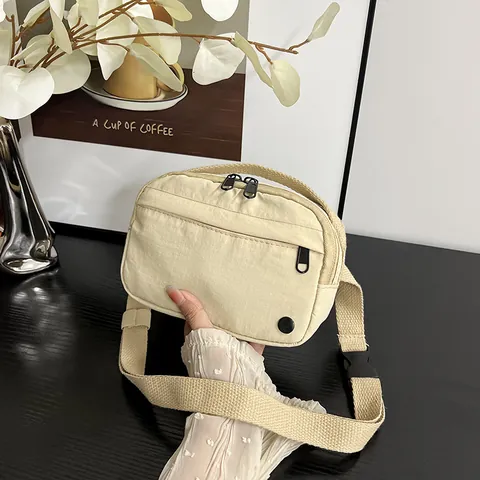 Women Casual Nylon Crossbody Bag Minimalist Small Square Chest Bag Multi Layer Zipper Adjustable Strap Fashion Shoulder Bag