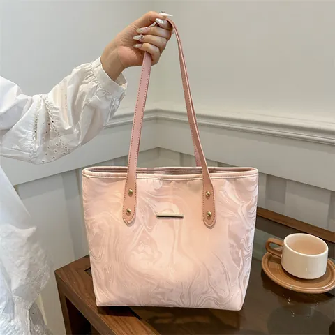 Bolso Tote de Mujer con Patrón de Mármol Gran Capacidad Cuero PU Bolso de Hombro Minimalista Moderno Bolso de Trabajo Elegante
