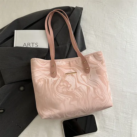 Bolso Tote de Mujer con Patrón de Mármol Gran Capacidad Cuero PU Bolso de Hombro Minimalista Moderno Bolso de Trabajo Elegante
