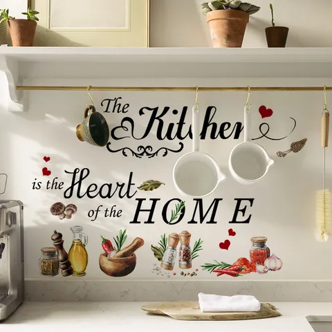 Kitchen Wall Sticker The Kitchen Is The Heart Of The HOME Quote PVC Waterproof Self Adhesive Removable Decal For Dining Room Restaurant Decor