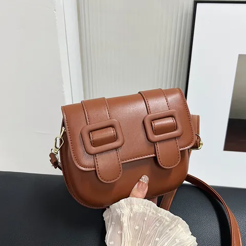 Γυναικεία Τετράγωνη Τσάντα Crossbody από Δέρμα PU Γαλλικού Στυλ Με Διπλή Πόρπη Μικρή Τσάντα Ώμου Ρετρό Μόδα Ευέλικτη Τσάντα Messenger
