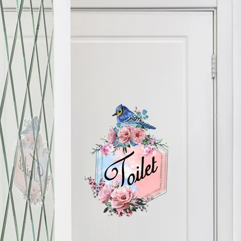 Floral Bird Bathroom Wall Stickers Removable PVC Toilet Door Decals Modern Minimalist Waterproof Decorative Slogan Wall Art