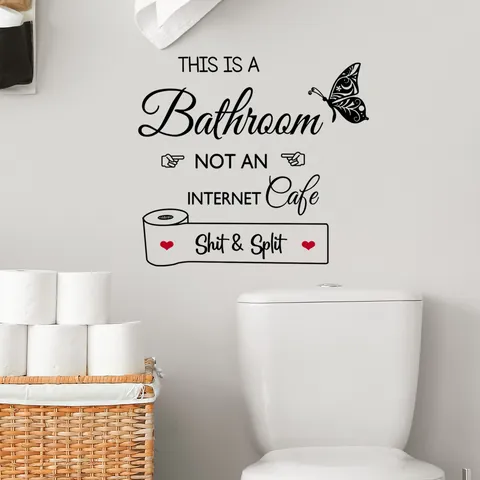 Divertente Adesivo da Parete per Bagno This Is A Bathroom Not An Internet Cafe Farfalla Cuore Impermeabile PVC Adesivo per WC