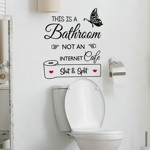 Divertente Adesivo da Parete per Bagno This Is A Bathroom Not An Internet Cafe Farfalla Cuore Impermeabile PVC Adesivo per WC