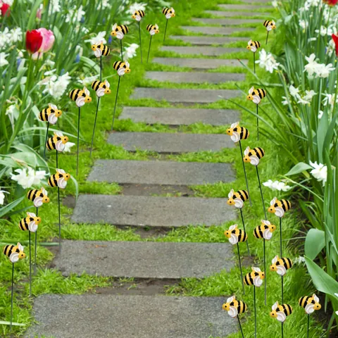 Piquets de Jardin Abeille en Résine Ornements de Cour Extérieure Insectes Simulés pour Pelouse Décoration de Pot de Fleurs Art