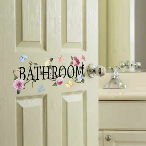 Wasserdicht PVC Badezimmer Wandtattoo Blume Schmetterling Muster Slogan Selbstklebend Bad Tür Dekoration Aufkleber Für Haus Dekor