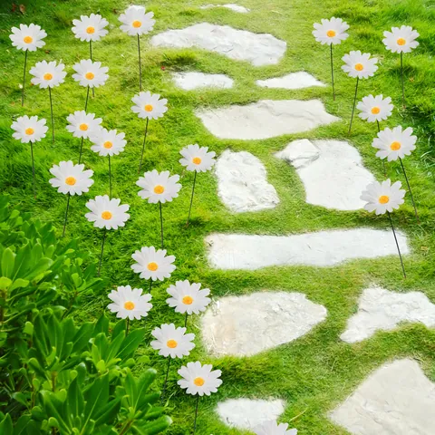 Artificial Daisy Garden Stakes Satin Cloth Sunflower Lawn Decorative Plug In Landscape For Outdoor Yard Patio