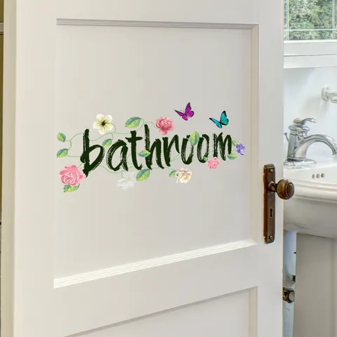 Wasserdicht PVC Badezimmer Wandtattoo Blume Schmetterling Muster Slogan Selbstklebend Bad Tür Dekoration Aufkleber Für Haus Dekor