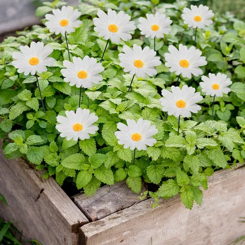 Künstliche Gänseblümchen Gartenstecker Outdoor Yard Dekor Satingewebe Blumen Rasen Stakes Für Patio Villa Landschaft Dekoration