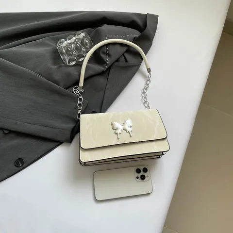 French Style Fashion Bow Underarm Bag For Women Pleated PU Leather Chain Shoulder Bag Metal Butterfly Small Square Bag