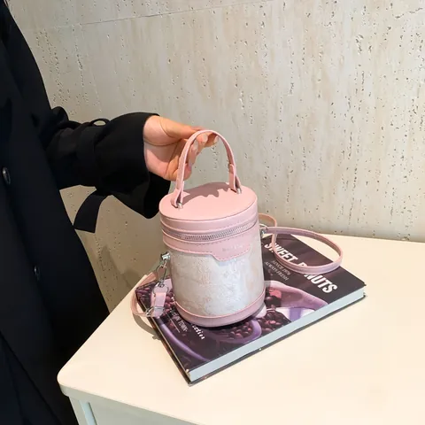 Women Vintage Artistic Embroidery Bucket Bag PU Leather Lace Jacquard Cylinder Shoulder Handbag With Adjustable Strap