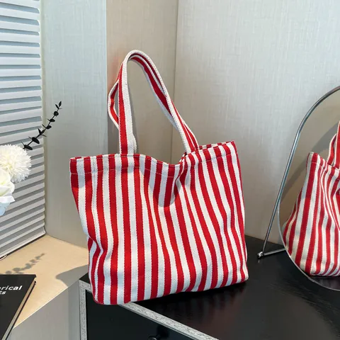 Damen Große Kapazität Gestreifte Leinwand Tragetasche Lässige Vertikale Streifen Umhängetasche Vintage Handtasche Für Den Täglichen Einkauf