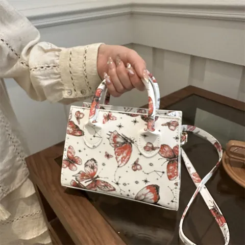 Butterfly Print Small Square Bag Women PU Leather Handbag Constellation Pattern Crossbody Shoulder Bag Lady Fashion Tote