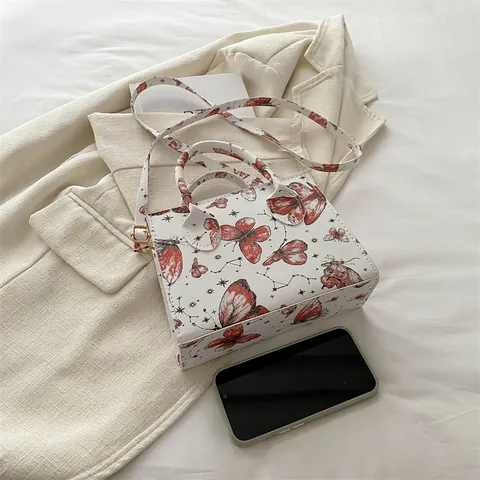 Butterfly Print Small Square Bag Women PU Leather Handbag Constellation Pattern Crossbody Shoulder Bag Lady Fashion Tote