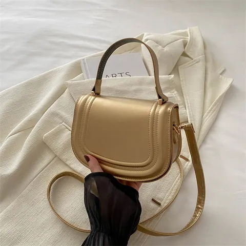 Bolso de Montar de Cuero PU para Mujer Minimalista Color Sólido Bolso Bandolera Con Asa Superior Correa de Hombro Desmontable Estilo Callejero Bolso de Mano Pequeño