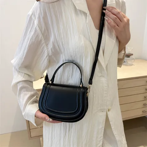 Bolso de Montar de Cuero PU para Mujer Minimalista Color Sólido Bolso Bandolera Con Asa Superior Correa de Hombro Desmontable Estilo Callejero Bolso de Mano Pequeño
