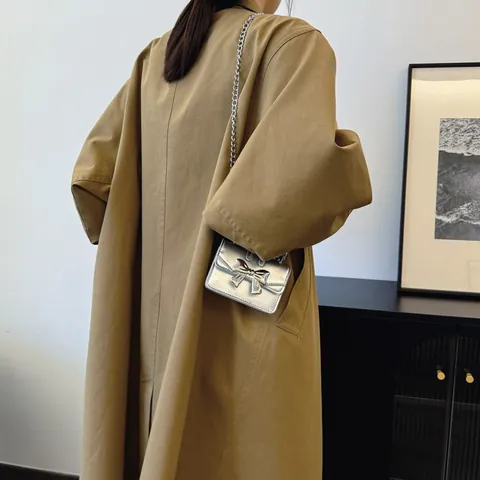 Mini Borsa a Tracolla con Fiocco da Donna in Pelle PU Catena Argento Piccola Borsa Quadrata Elegante Party Street Fashion Bag