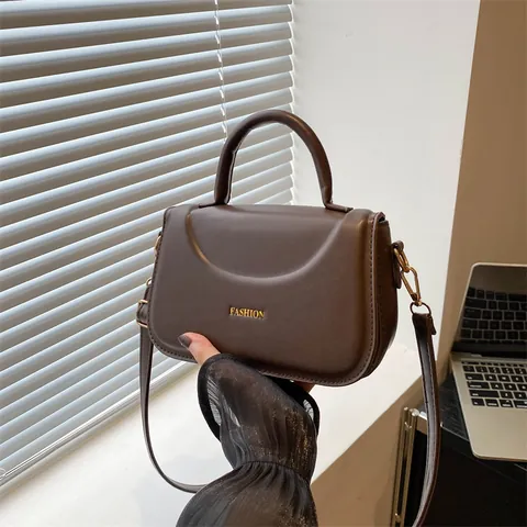 French Fashion Women Small Square Bag PU Leather Crossbody Shoulder Handbag Golden Fashion Lettering Arc Flap Daily Purse