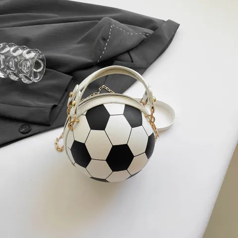 Borsa a Tracolla Creativa da Donna a Forma di Pallone da Calcio in Pelle PU Rotonda Catena in Metallo Borsa a Mano per Uso Quotidiano