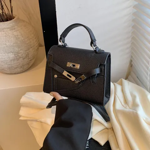 Borsa a Mano da Donna con Motivo Litchi in Pelle PU Stile Francese Kelly Borsa a Tracolla per Pendolarismo Quotidiano