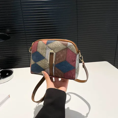 Bolso Bandolera Patchwork Vintage para Mujer Cuero PU Geométrico Color Block Bolso de Hombro Moda Casual Cuadrado Pequeño Bolso
