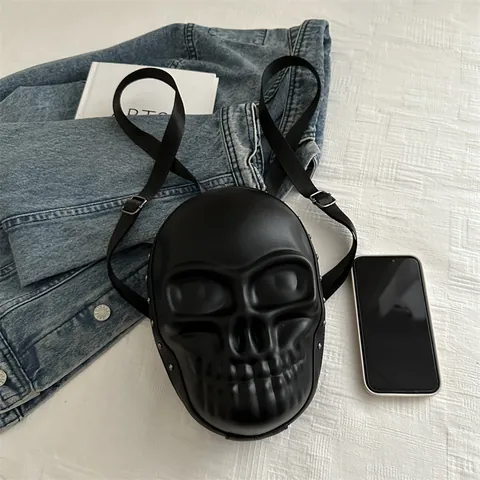 Sac à Dos Gothique en Forme de Crâne en Cuir PU Avec Rivets Petit Sac à Bandoulière Style 3D Punk Décontracté Femme