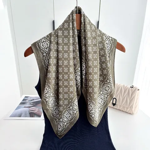 Women Retro Geometric Print Satin Square Scarf Elegant Bohemian Totem Headscarf Versatile Lightweight Neck Wrap Shawl