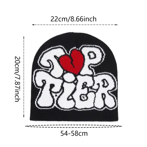 Y2K Streetwear Acrylic Knit Beanie Hat For Men Women Top Tier Letter Heart Jacquard Warm Windproof Winter Slouchy Cold Cap