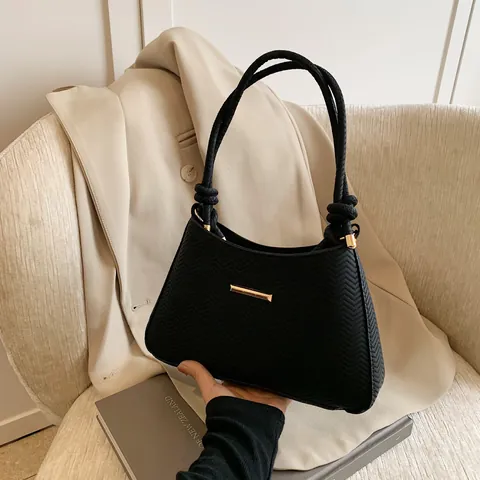 Chevron Pattern PU Leather Underarm Bag For Women Minimalist Style Small Square Shoulder Bag With Knotted Handle Gold Metal