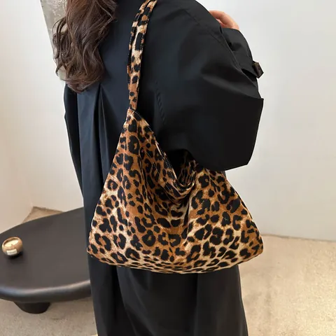 Bolso Tote de Moda con Estampado de Leopardo para Mujer Bolso de Hombro de Lona de Gran Capacidad Informal Otoño Invierno