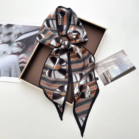 Damen Schmaler Satin Schal Mit Geometrischem Pferdemuster Eleganter Kettenprint Langer Schal Für Taschen Haar Taille