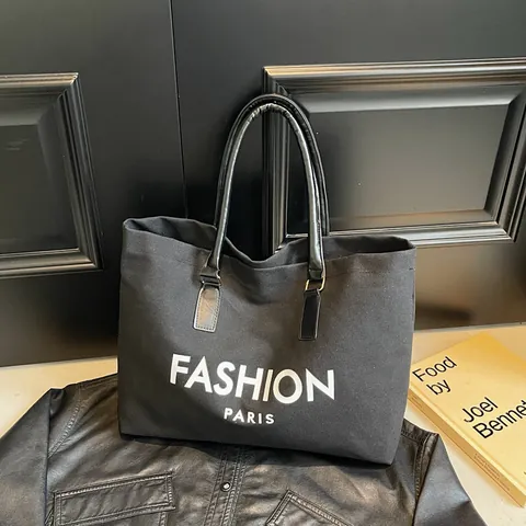 Bolso Tote de Lona de Gran Capacidad para Mujer Estampado de Letras Fashion Paris Bolso de Hombro con Asas de Cuero Sintético