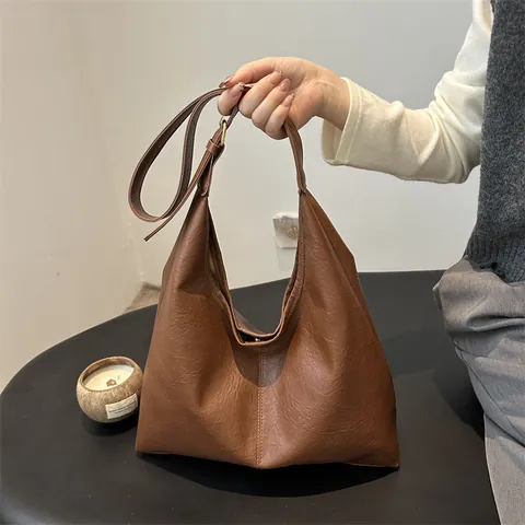 Bolso Tote de Cuero PU de Gran Capacidad para Mujer Bolso de Hombro Plisado Vintage Bolso Axilar Hobo Minimalista para Desplazamientos Diarios