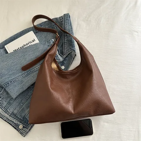 Bolso Tote de Cuero PU de Gran Capacidad para Mujer Bolso de Hombro Plisado Vintage Bolso Axilar Hobo Minimalista para Desplazamientos Diarios