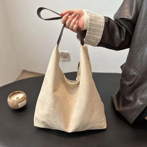 Vintage Wildlederimitat Große Kapazität Shopper Tasche Für Damen Minimalistische Hobo Schultertasche Täglich Casual Handtasche