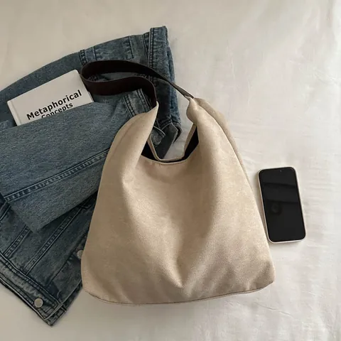Vintage Wildlederimitat Große Kapazität Shopper Tasche Für Damen Minimalistische Hobo Schultertasche Täglich Casual Handtasche