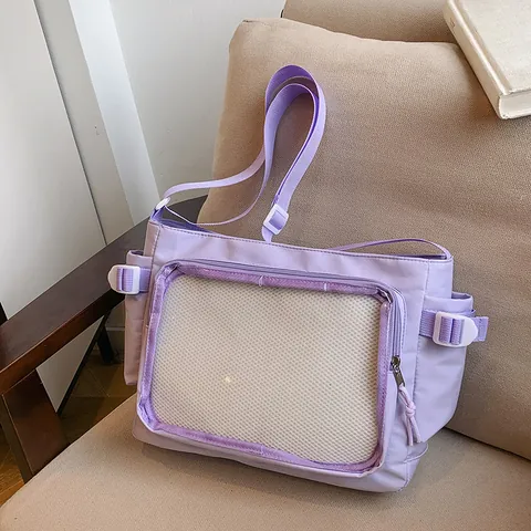 Nylon Large Capacity Messenger Bag For Women Japanese Style Ita Bag With Transparent PVC Window Crossbody Bag Student Bag