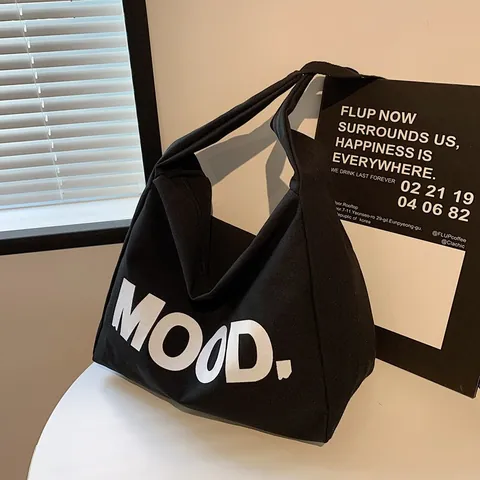 Grote Capaciteit Canvas Tote Bag Voor Vrouwen Minimalistisch Mood Letters Print Schoudertas Retro Casual Crossbody Handtas
