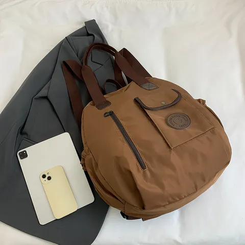 Lightweight Nylon Large Capacity Backpack For Women Solid Color Casual Travel School Bag Fashion Multi Pocket Daypack