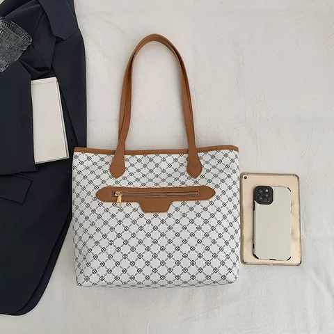 Borsa Tote in Pelle PU a Grande Capacità Con Stampa Vintage per Donna Borsa a Tracolla a Motivo Geometrico Retrò Pendolare