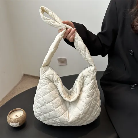 Borsa a Tracolla Trapuntata da Donna Grande Capacità Motivo a Rombi Borsa Hobo Morbida Imbottita Moda Invernale