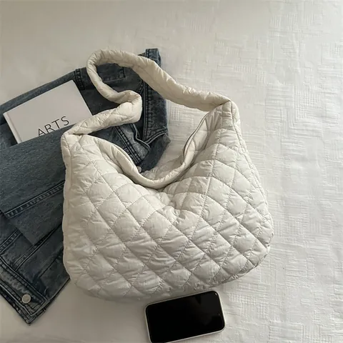 Borsa a Tracolla Trapuntata da Donna Grande Capacità Motivo a Rombi Borsa Hobo Morbida Imbottita Moda Invernale