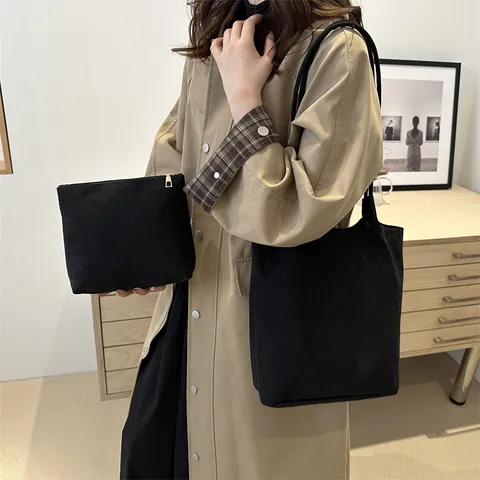 Women Suede Underarm Bag Urban Minimalist Large Capacity Shoulder Bag With Inner Pouch Sub-Mother Tote Bag Casual Solid Color Handbag